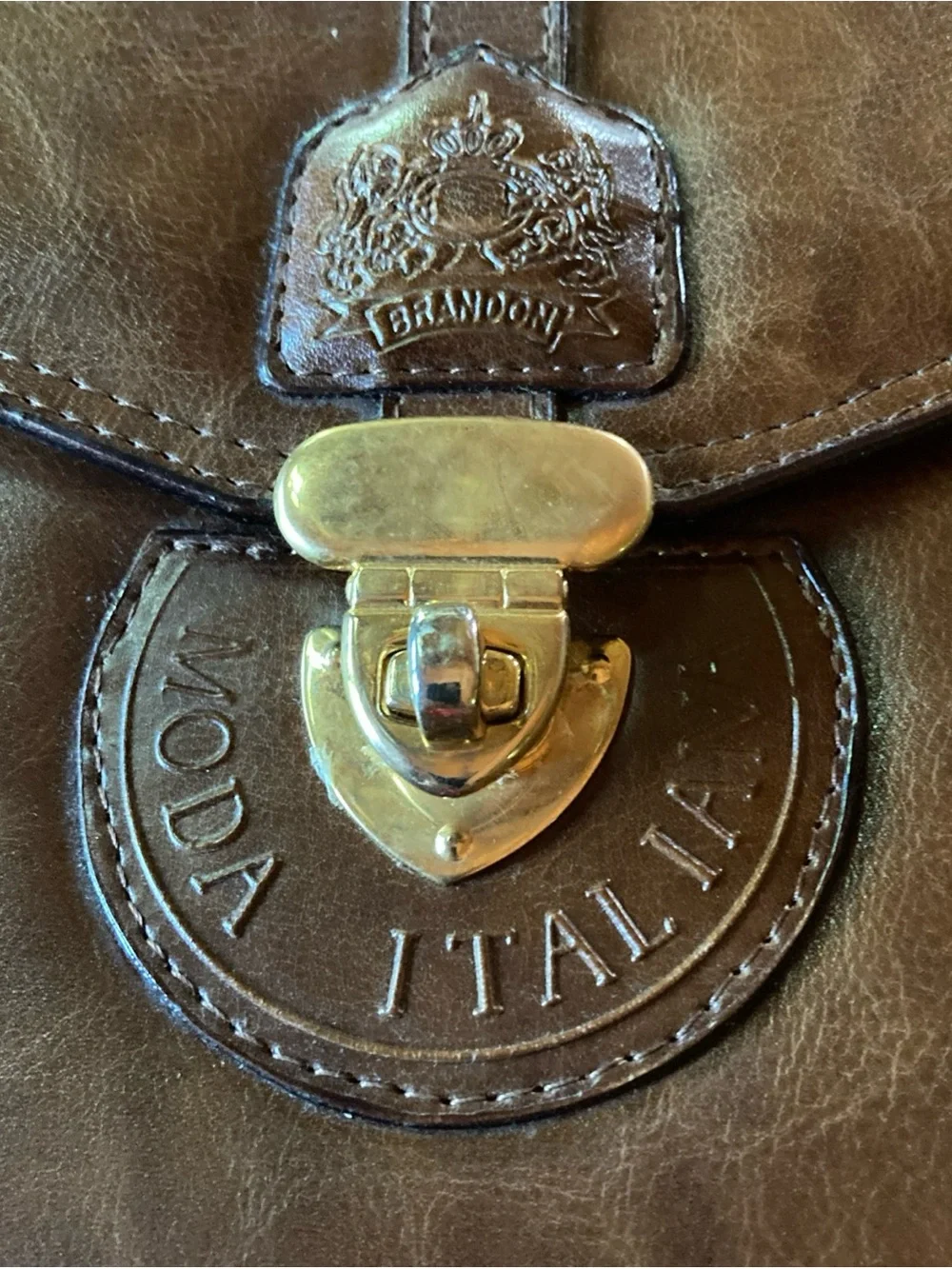 Vtg 90s Italian Brown Leather messenger Briefcase Shoulder Bag